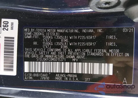 2021 Toyota Sienna Xle z USA, uszkodzony, nr VIN 5TDJSKFC0MS015371